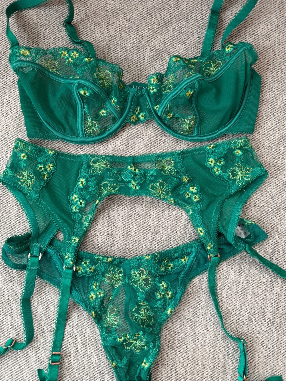 Elegant Green Floral Embroidered Lingerie Set
